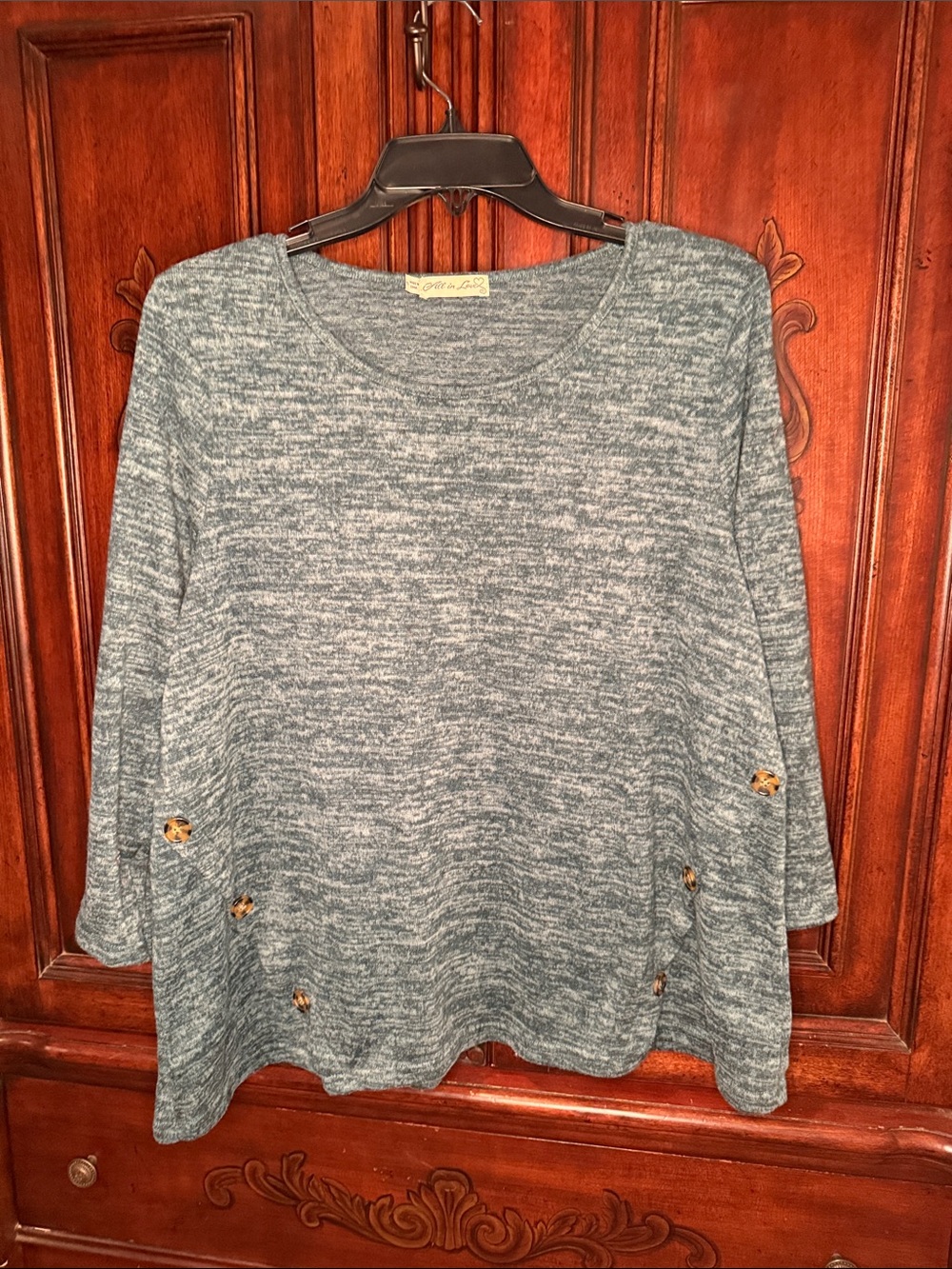 Cozy Heather Slate Blue Women's Pullover Sweater with Accent Buttons